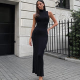 Women's Sleeveless Turtleneck Maxi Dress