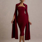 Cape Long Sleeve Square Collar Midi Dress
