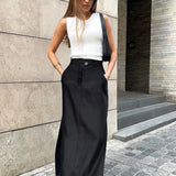 Autumn Maxi High Waist Slit A-line Skirt