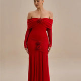 Off-shoulder Strapless Rose Long Sleeve Dress