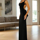 Bow Open Back Cowl Neck Long Dresses For Women