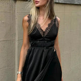 Lace Satin Patchwork High Split Maxi Dress