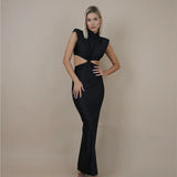 Hollow Out Turtleneck Solid Maxi Dress