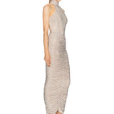 Halter Neck Backless Crystal Folds Long Dress