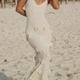 Halter Neck Flower Patchwork Lace-up Maxi Dress