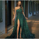 Sequin Off Shoulder High Split Inclined Shoulder Dress