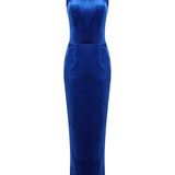 Blue Velvet Halter Sleeveless Maxi Dress