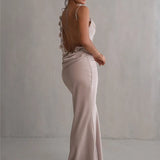 3D Flower Draped Open Back Maxi Dress