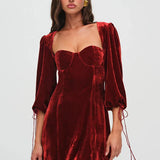 Backless Lace Up Long Sleeve Dress