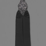 Halter Neck Lace Patchwork Black Maxi Dress