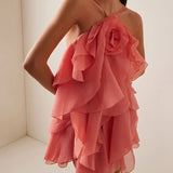 Solid Spliced Appliques Loose Mini Dress