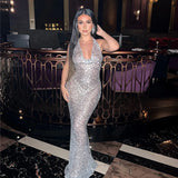 Halter Neck Backless Glitter Long Dress