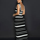 Striped Contrast Knitted Top and Long Skirt Set