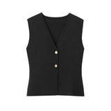 Button Knit Top Side Zipper Skirt Suit