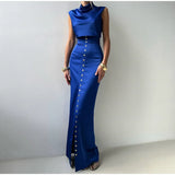 Sleeveless Top Suit With Front Split Skirt