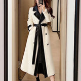 Contrast Color Patchwork Overcoat with Belt