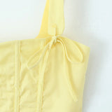 Yellow Slit Midi Dress and Cross Lacing up Top Set