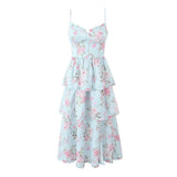 Print Cross Lacing up Back Slit Midi Dress