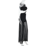 Mesh Patchwork One Piece Wide Leg Pants Jumpsuit