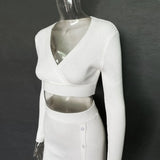 Knitted Top and Slit Midi Skirt Sets