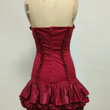 Red Ruffles Strapless Mini Dress