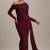 Skew Collar Long Sleeve Maxi Dress