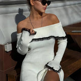 Fresia - Contrast-Lace Off-Shoulder Mini Dress