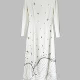 White Beads Diamond Long Sleeve Maxi Dress