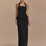 Square Collar Halter Top and Long Skirt Two-Piece Set