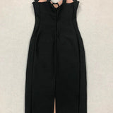 Lace Patchwork Black Midi Dress