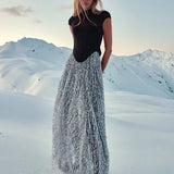 Black Fishbone Top Sequin Mesh Long Skirt Set