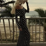 Polka Dots Off Shoulder Long Sleeves Maxi Dress