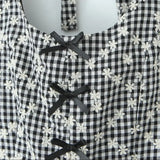 Gray Embroidery White Flower Bow Halter Mini Dress