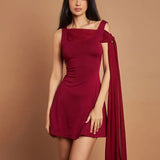 Asymmetrical Chiffon Ribbon Sleeveless Mini Dress