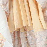 Slash Collar Flower Print Corset Style Pleated Midi Dress