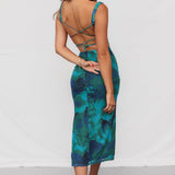 Iman - Floral Green Open Back Midi Dress