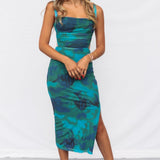 Iman - Floral Green Open Back Midi Dress
