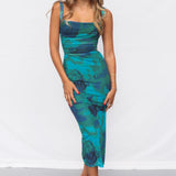 Iman - Floral Green Open Back Midi Dress