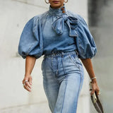 Shirts Women Denim Jacket 2025 Cardigan Casual Blue Vintage Fashion Coat