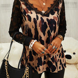 Lace Sexy V Neck Dot Print Slim Fit T-Shirt