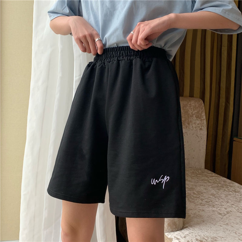 Loose 3XL Solid Embroidery BF Wide-leg Knee-length Harajuku Casual Simple