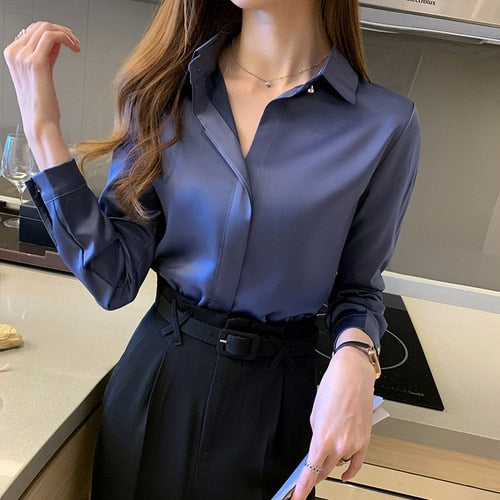Woman Blouses Satin Top Female Shirts and Blouse Basic Ladies Tops OL Clothing