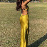 Sleeveless Slips Backless Patchwork Lace Up Cut Out Elegant Sexy Gorgeous Stylish Fashionable Maxi Dress