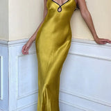 Sleeveless Slips Backless Patchwork Lace Up Cut Out Elegant Sexy Gorgeous Stylish Fashionable Maxi Dress