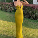 Sleeveless Slips Backless Patchwork Lace Up Cut Out Elegant Sexy Gorgeous Stylish Fashionable Maxi Dress