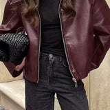 Stylish Lapel Leather Biker Jacket