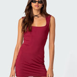 Basic Backless Summer Fashion Square Collar Hollow Out Sexy Evening Party Mini Dress