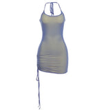 Drawstring Strap Sleeveless Halter Bodycon Fashion Skinny 2025 Summer Sexy Mini Dress