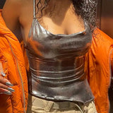 Color Shiny Bodycon Sexy Style Vest Top Summer Casual Basic Crop Tops