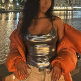 Color Shiny Bodycon Sexy Style Vest Top Summer Casual Basic Crop Tops